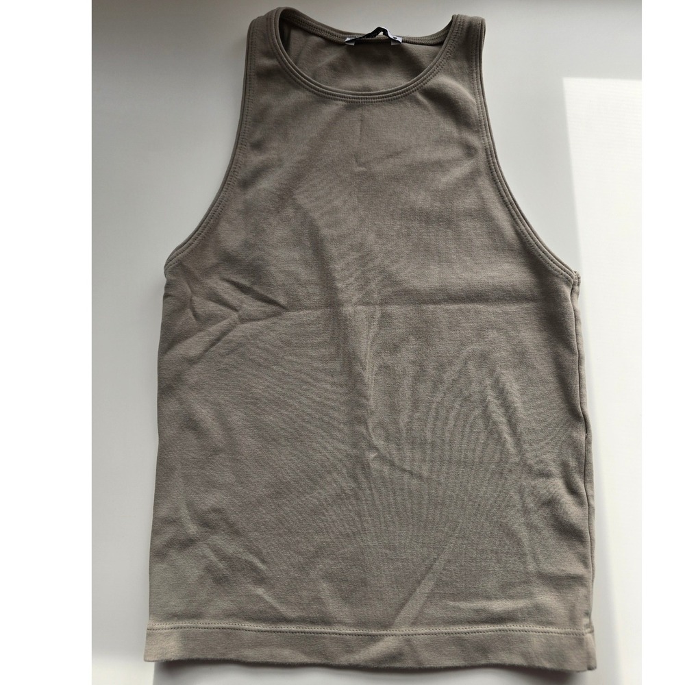 Zara Khaki Green Ribbed High Neck Tank Top Women's Size S Minimalist